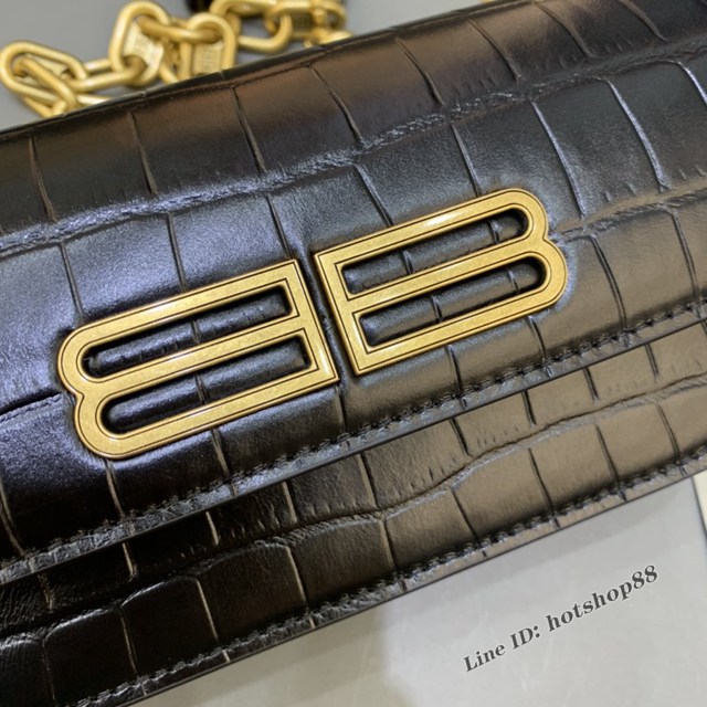 Balenciaga專櫃爆款小號鱷魚黑色肩背包 巴黎世家新款Gossip bag斜挎包 fyj1320